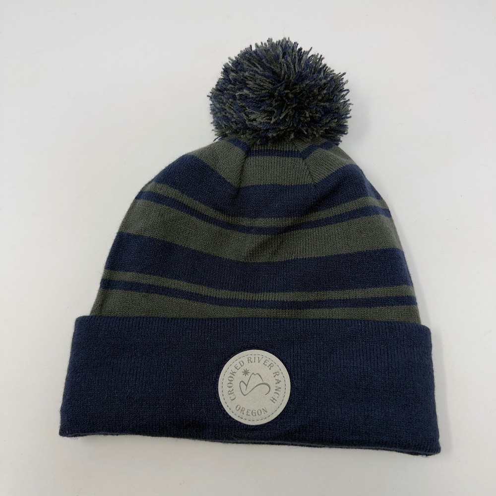 Imperial Crooked River Ranch Golf Course Oregon Striped Pom Pom Beanie Navy Blue